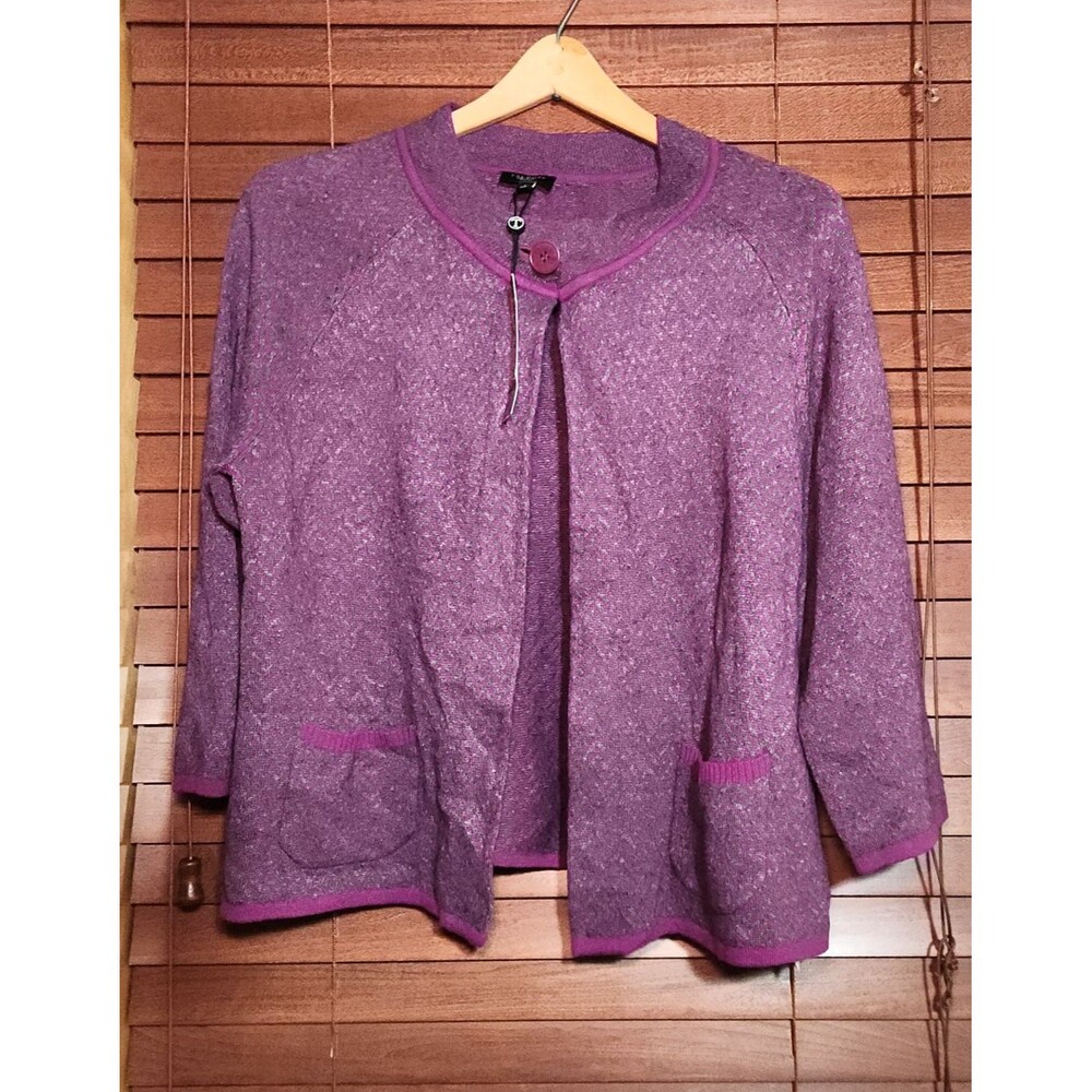 NWT Talbots Open Cardigan Sweater Beaded Sequin Lambswool Women's Large Purple